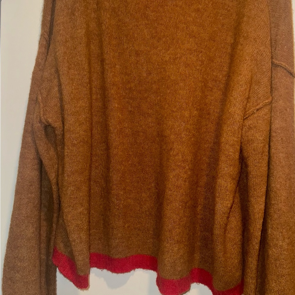 Brown Sweater with Red Trim